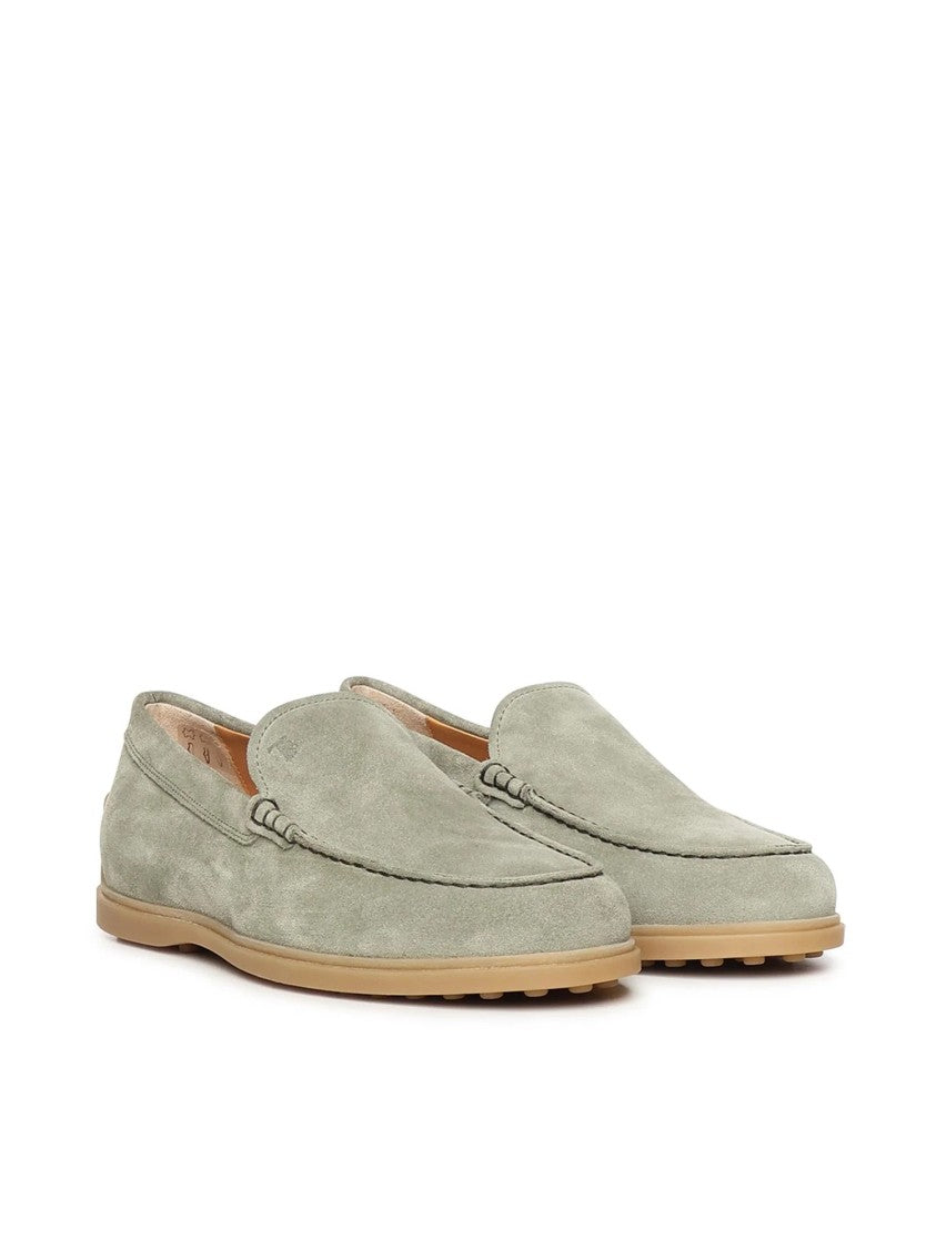 Tod's Suede Loafers With Subtle Stitching In Muted Sage Green