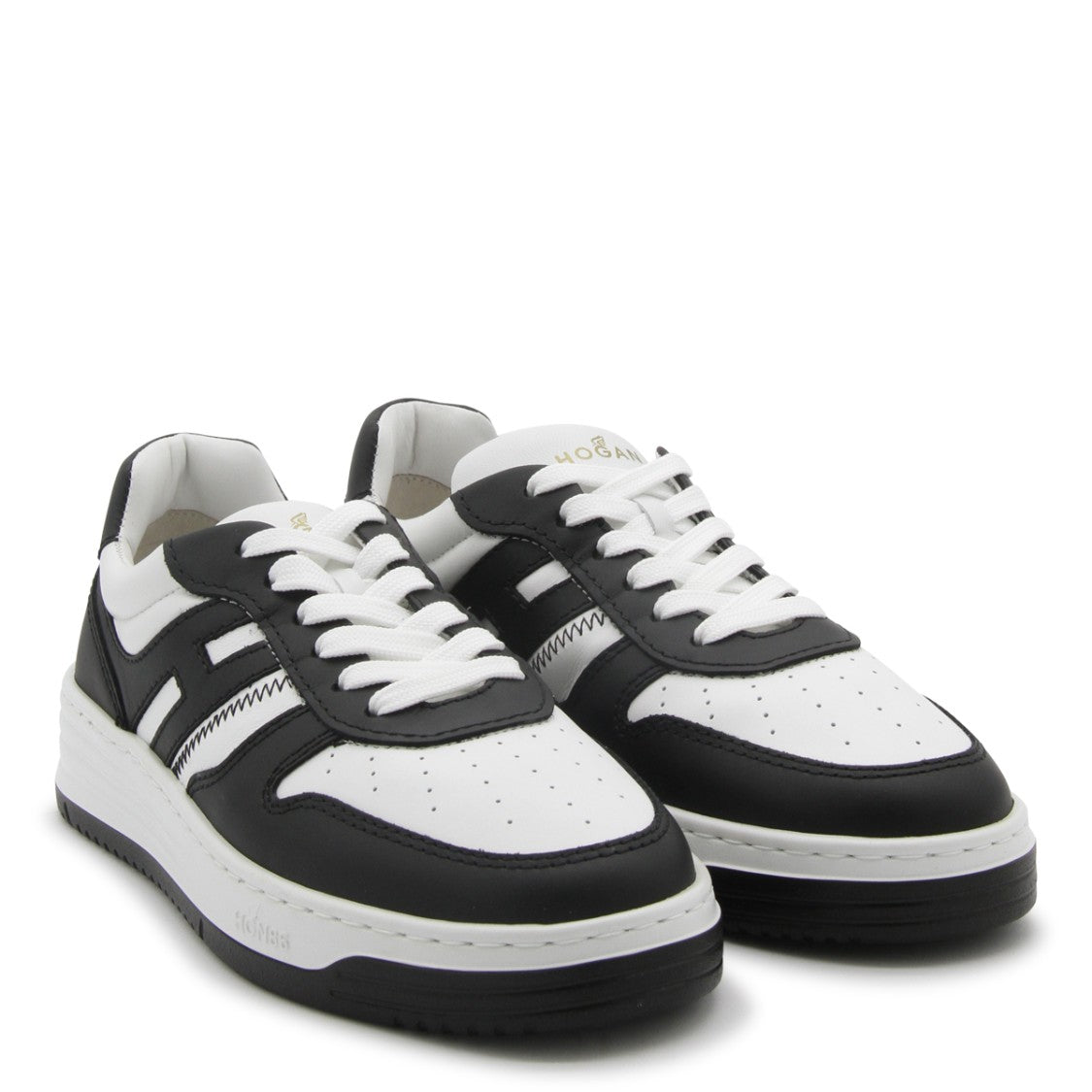 Hogan White And Black Leather Sneakers
