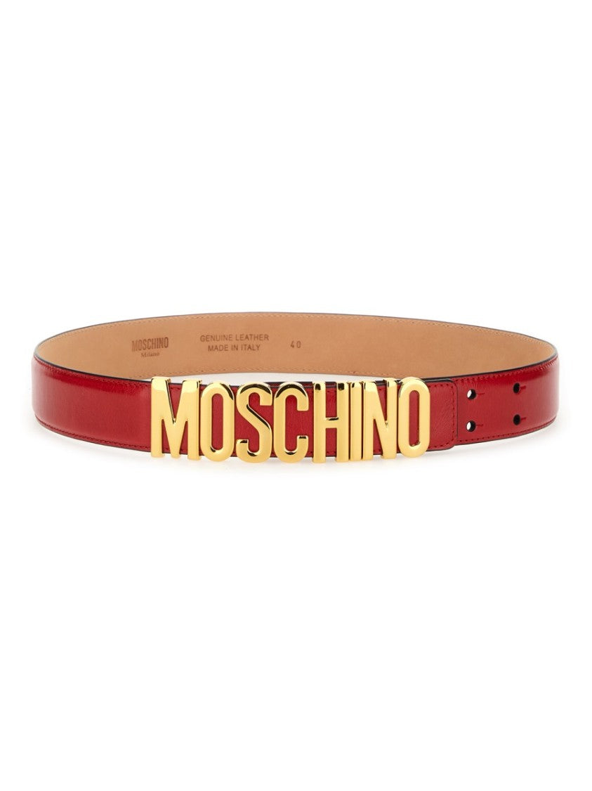 Moschino Logo-Embellished Red Leather Belt