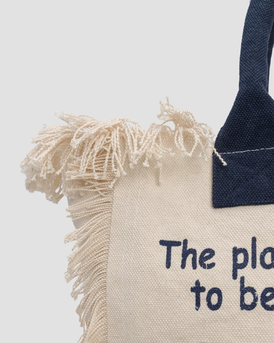 Mc2 Saint Barth Rectangular Natural Canvas Tote Bag With Fringed Edges