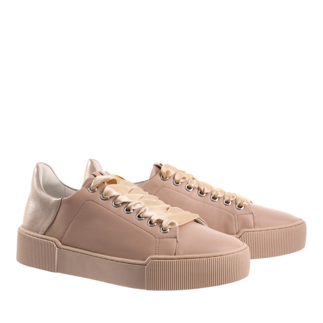 Högl Beige Blade Metallic Accent Leather Wedge Sneakers