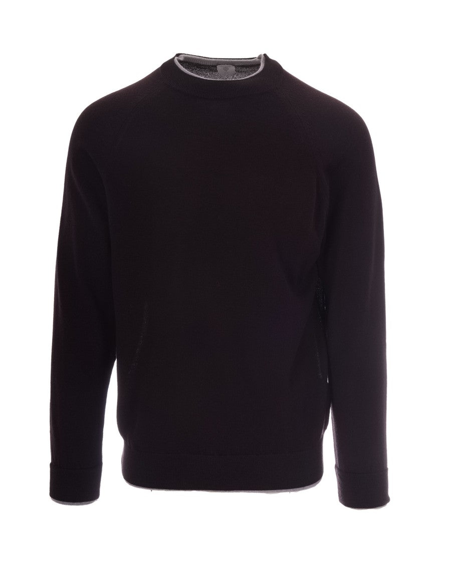 Eleventy Burgundy Wool Sweater With Contrasting Double-Layered Details
