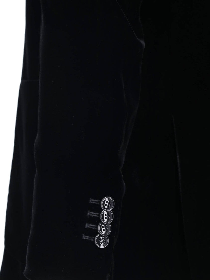 Giorgio Armani Black Stand Collar Viscose-Blend Velvet Jacket