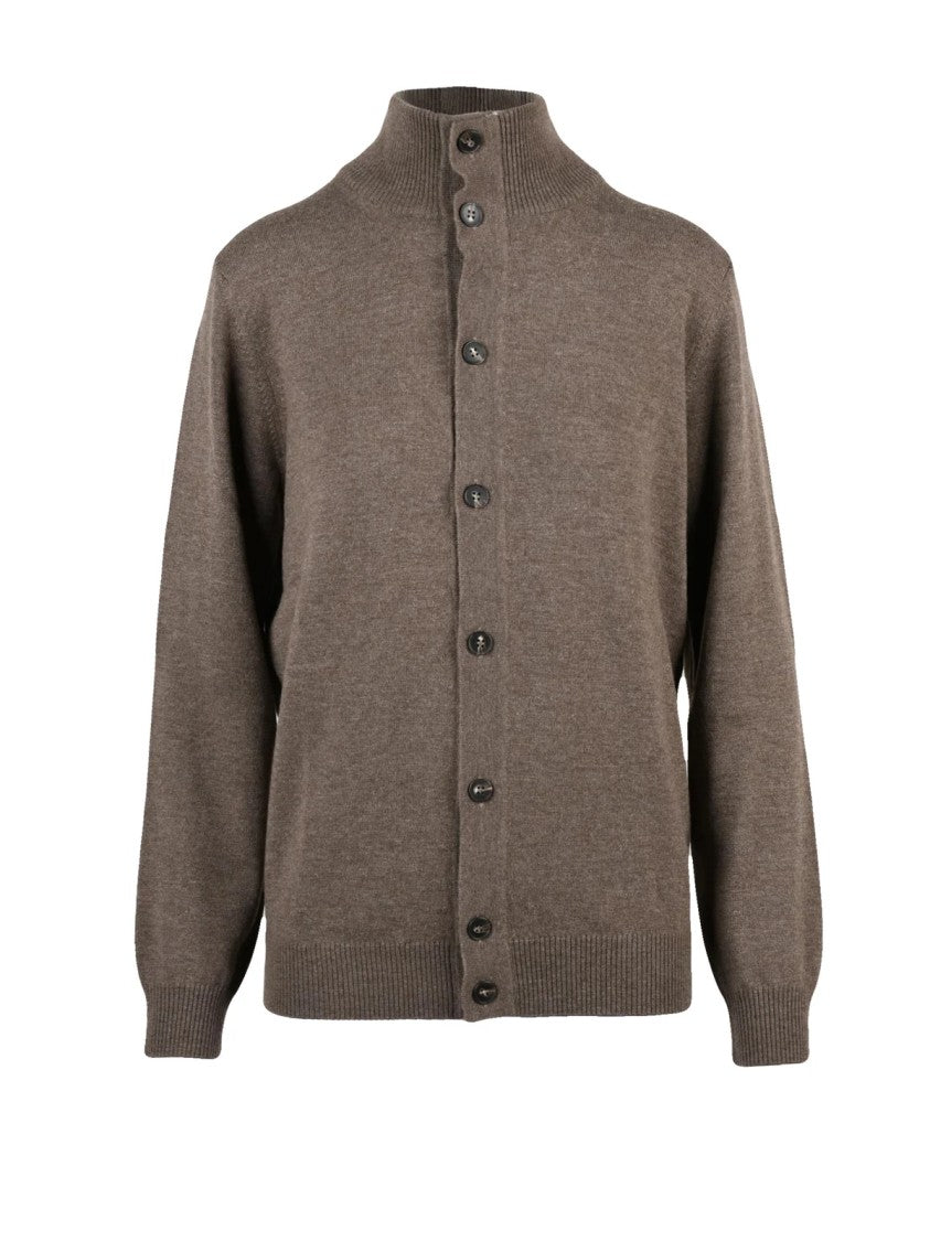 Kangra Brown Mock Neck Wool-Blend Cardigan
