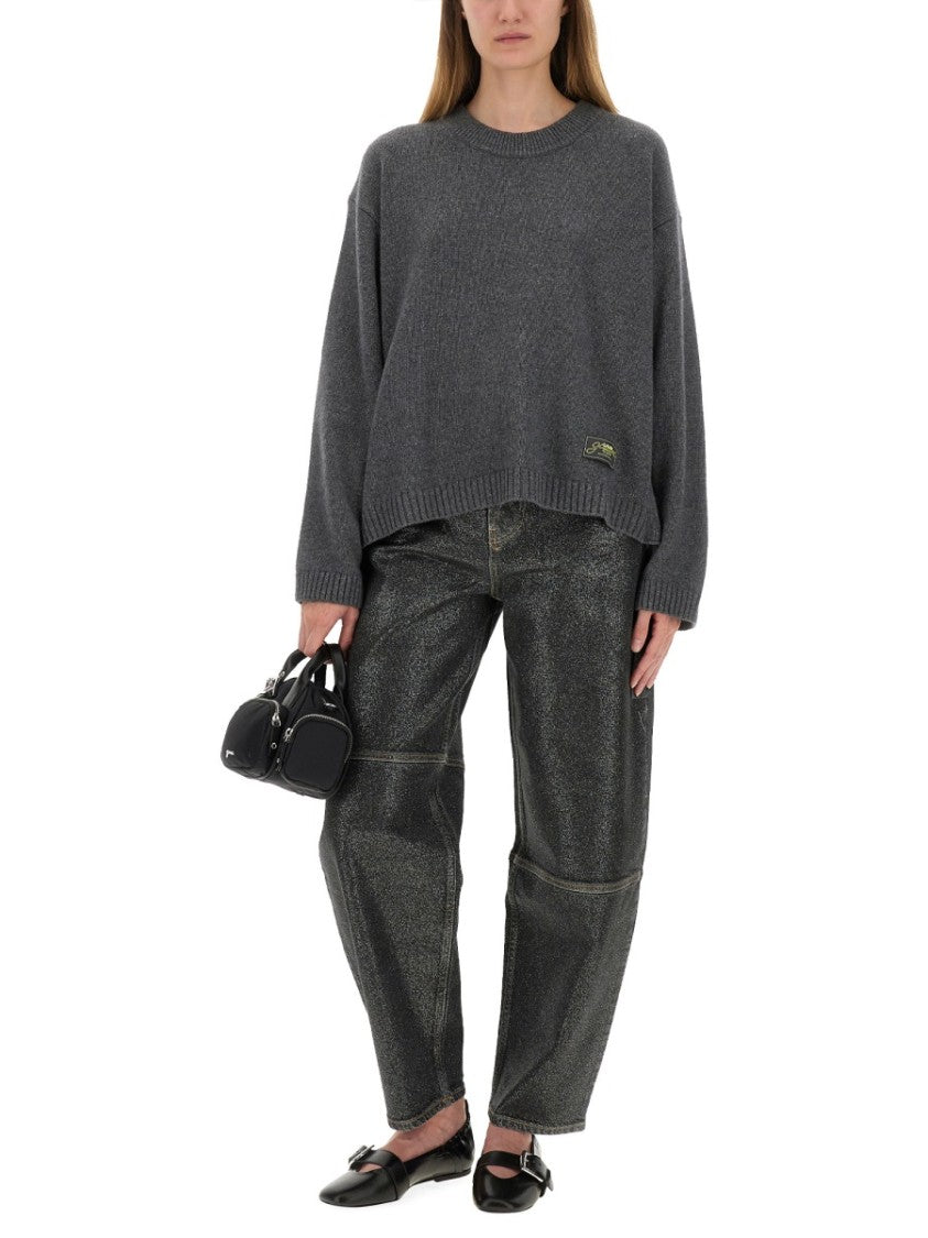 Ganni Relaxed Oversized Shirt With Ribbed Hem