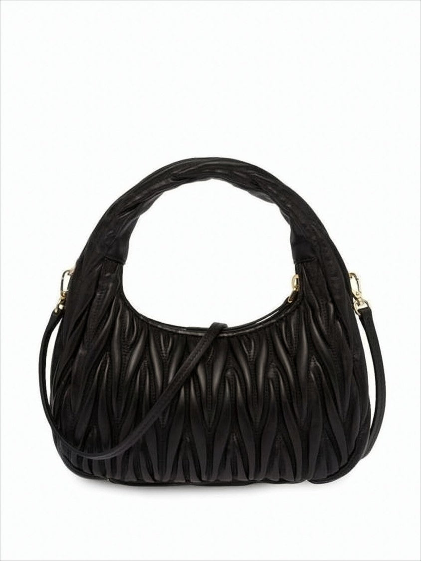Miu Miu Structured Black Lambskin Tote Bag With Matelassé Texture