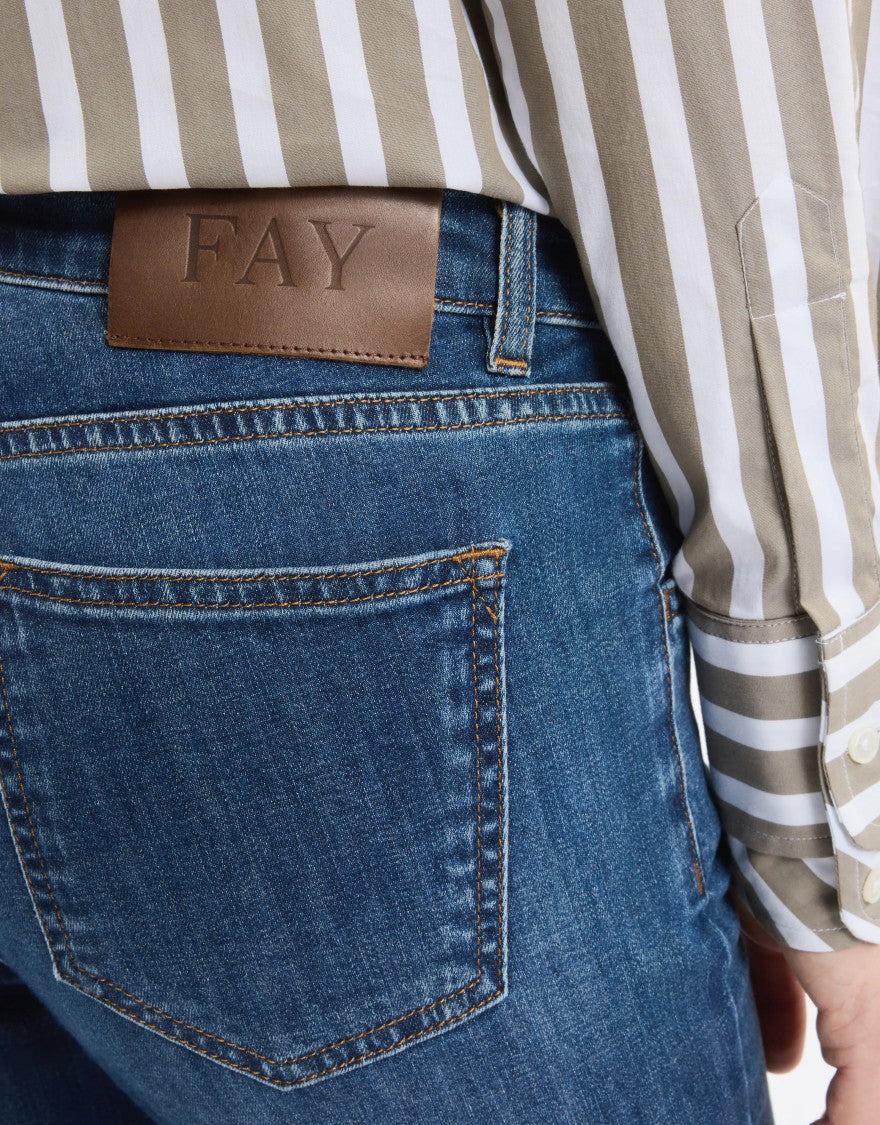 Fay Mid-Blue Denim Jeans With Flared Leg