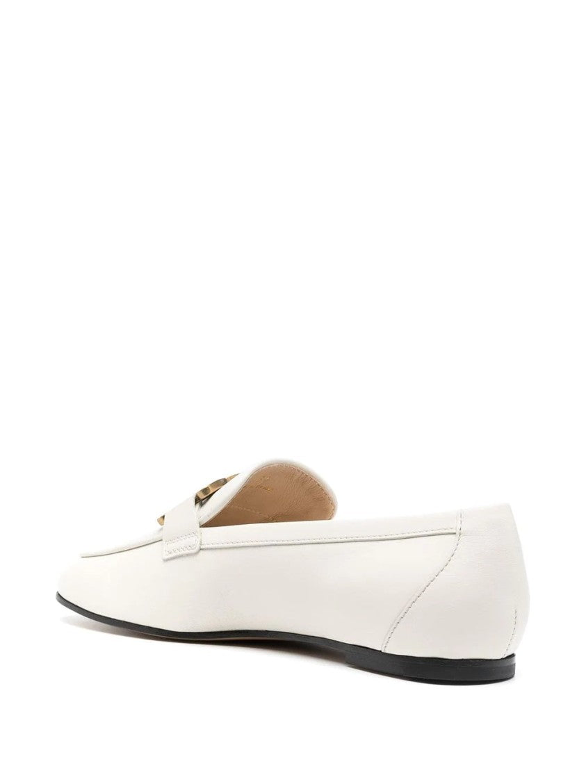Tod's Beige Leather Loafers With Metallic Chain Detail