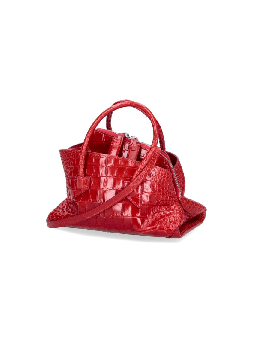 The Attico Crocodile-Embossed Red Handbag With Versatile Straps