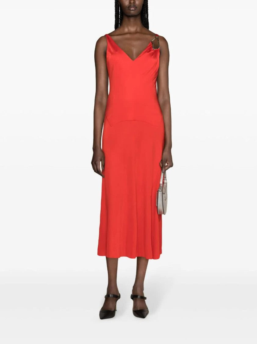 Lanvin Red Abito Midi A-Line Viscose Dress