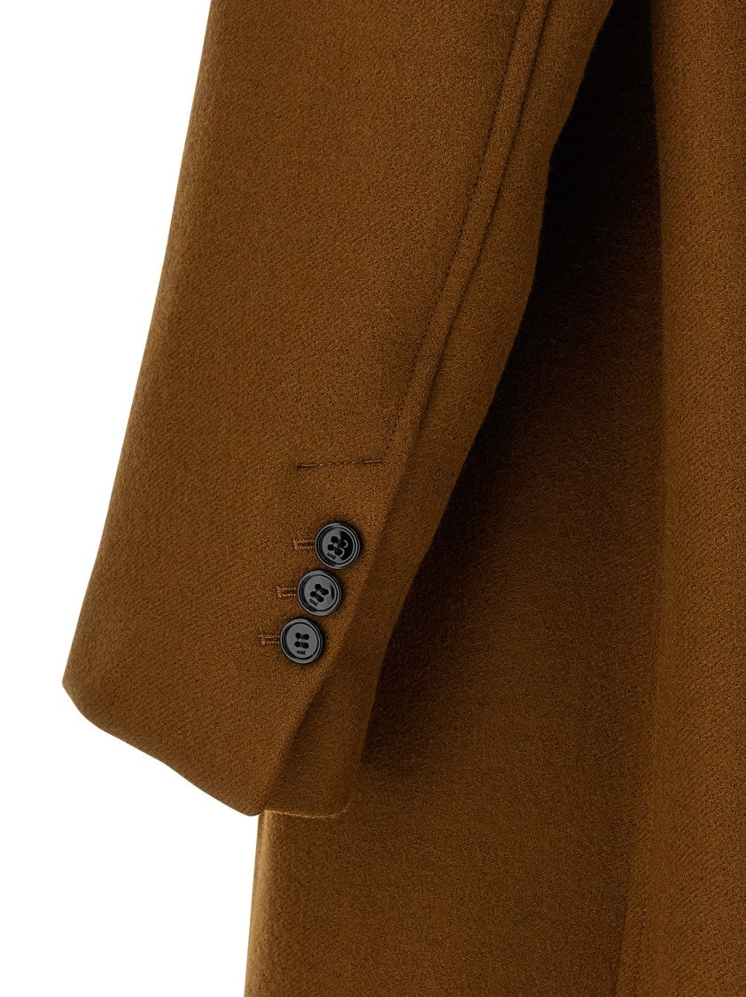 Ami Paris Double-Breasted Virgin Wool Coat With Peak Lapels
