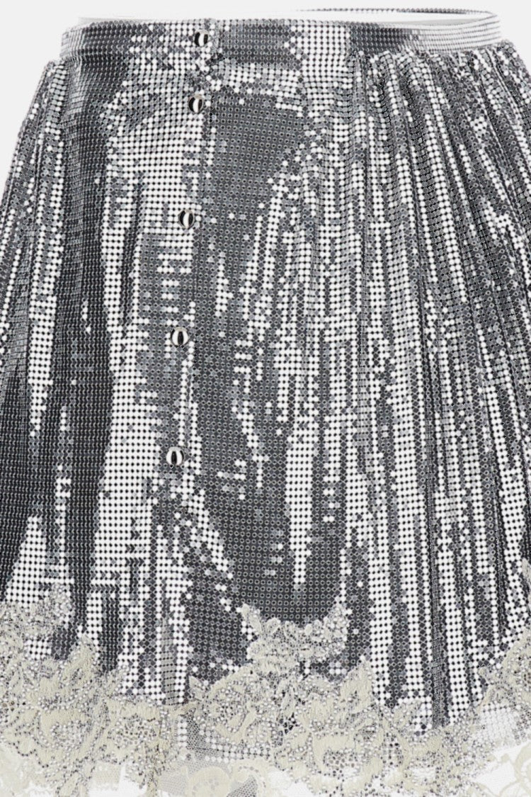Rabanne Metallic Mesh Mini Skirt With Lace Trim