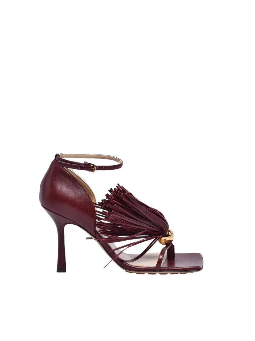 Bottega Veneta Red Fringed Leather High-Heel Sandals