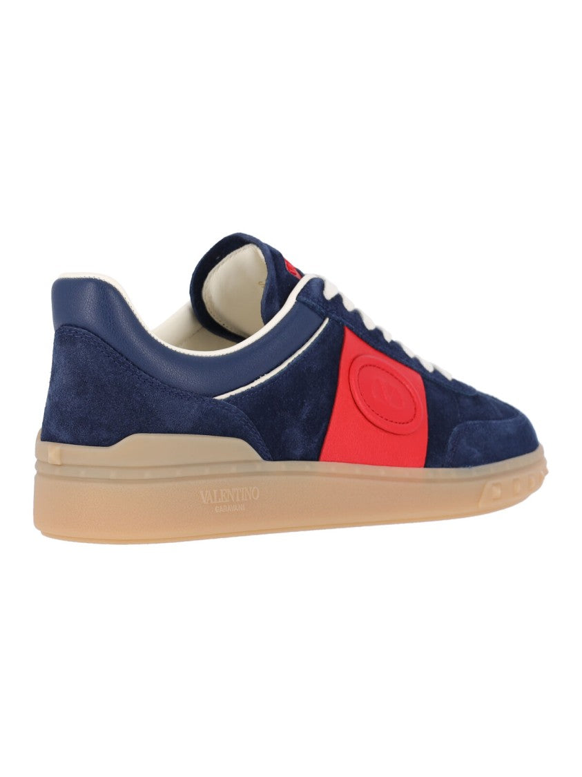 Valentino Garavani Navy Blue Red Panel Suede Sneakers