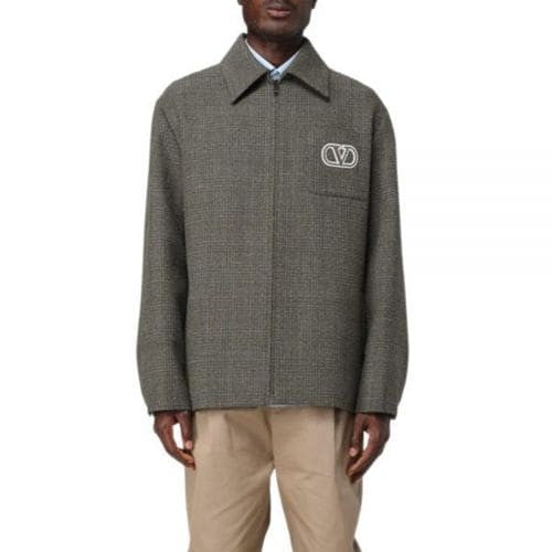 Valentino Garavani Tailored Army Green Checkered Jacket With Subtle Logo Detail