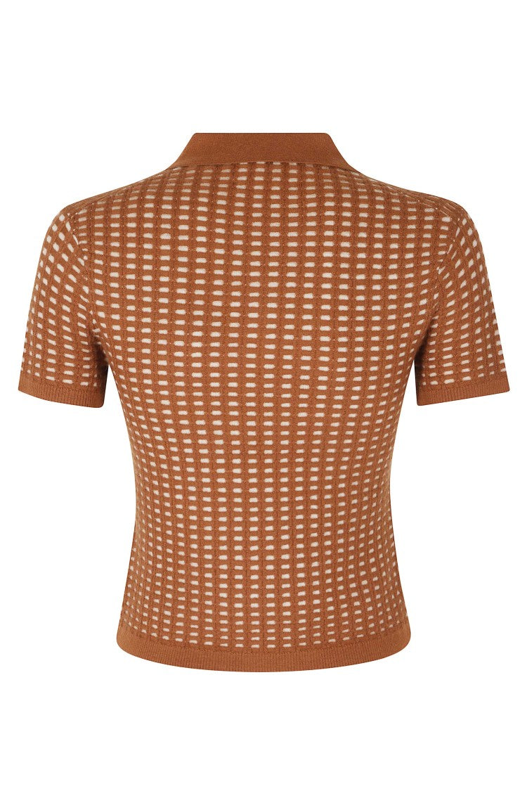 Guest In Residence Brown Shrunken Waffle Cropped Cashmere Polo Shirt