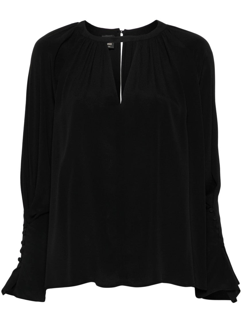 Pinko Relaxed Fit Pecan Blouse With Subtle V-Neckline