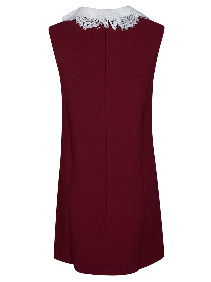 Self-Portrait Burgundy Lace Collar Crepe Mini Dress