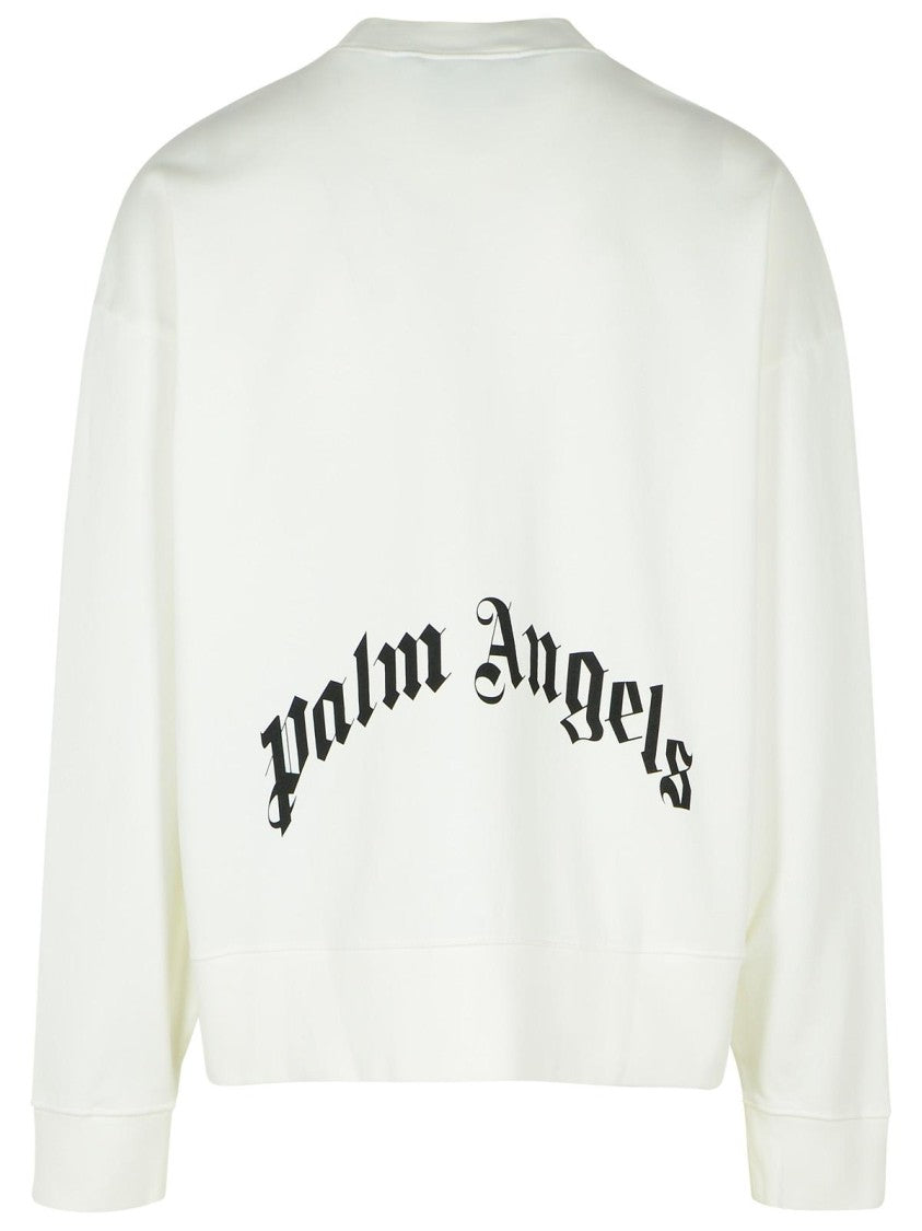 Palm Angels Contrast Logo Lettering White Cotton Sweatshirt