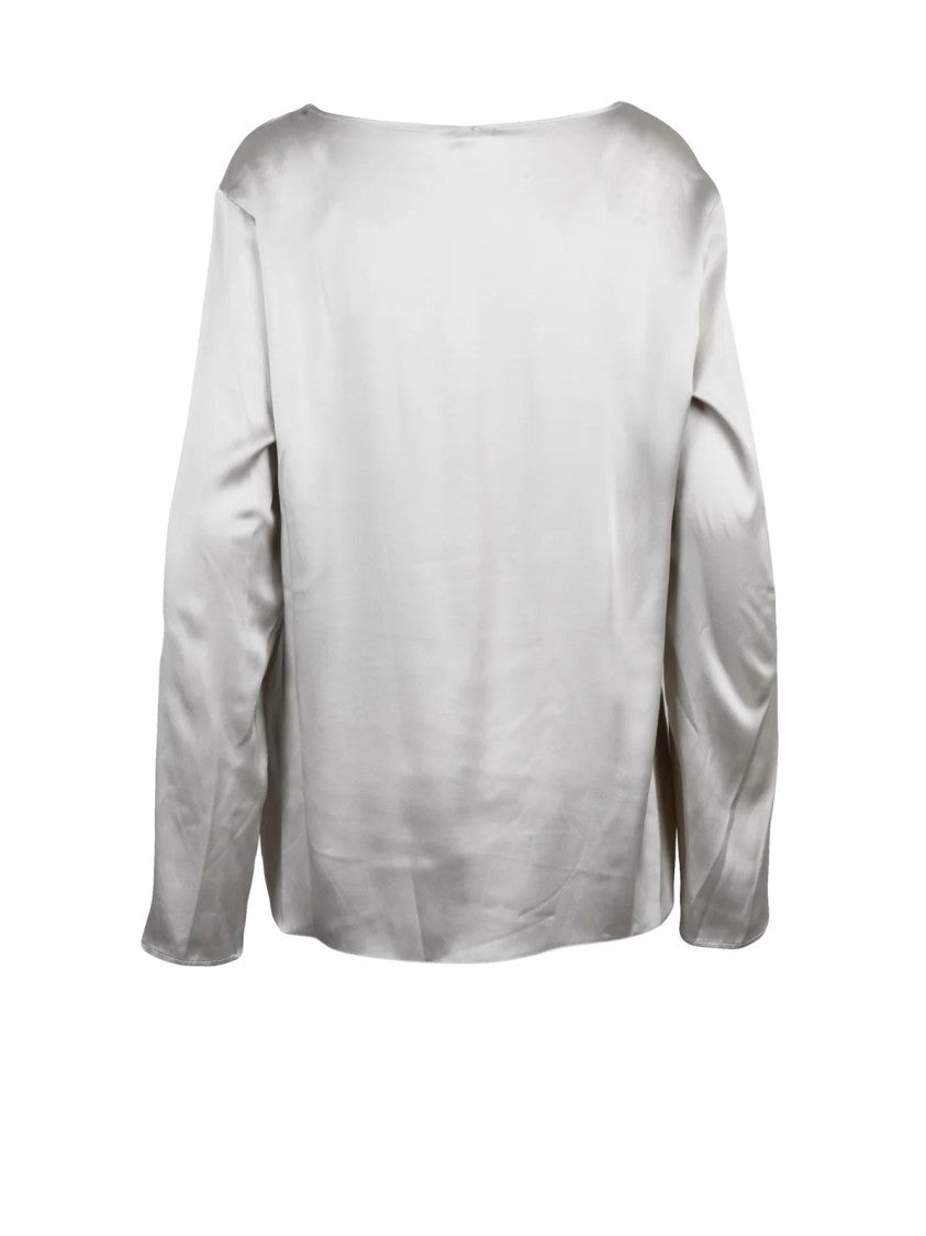 Max Mara Pearl Grey Silk-Blend Moldava Blouse