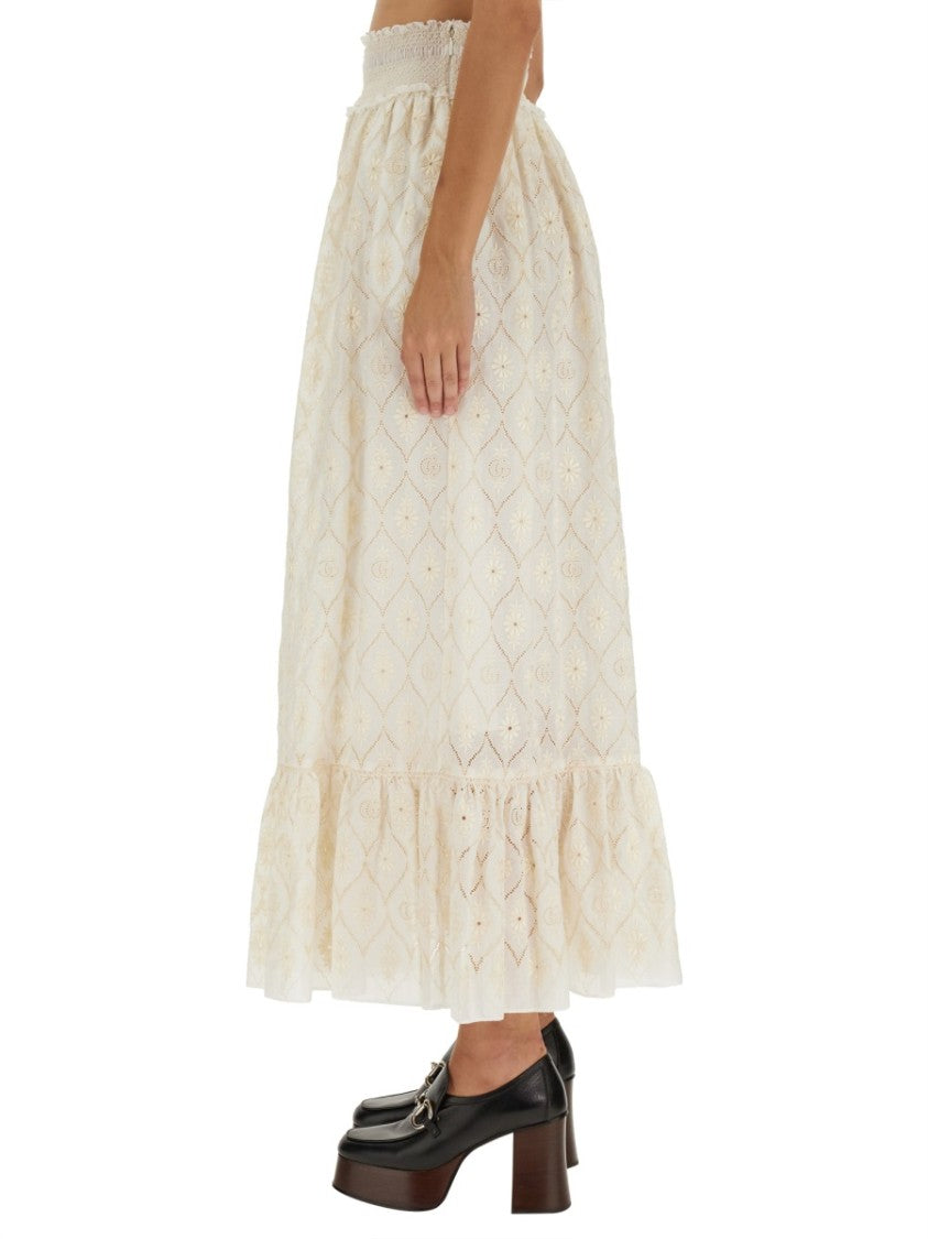 Gucci Floral Broderie Anglaise Midi Skirt