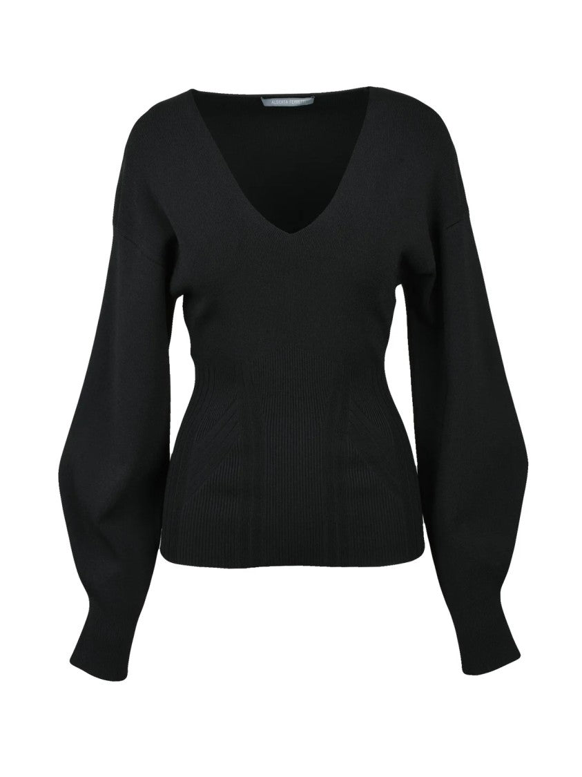 Alberta Ferretti Fitted Knit Puff Sleeve - Black