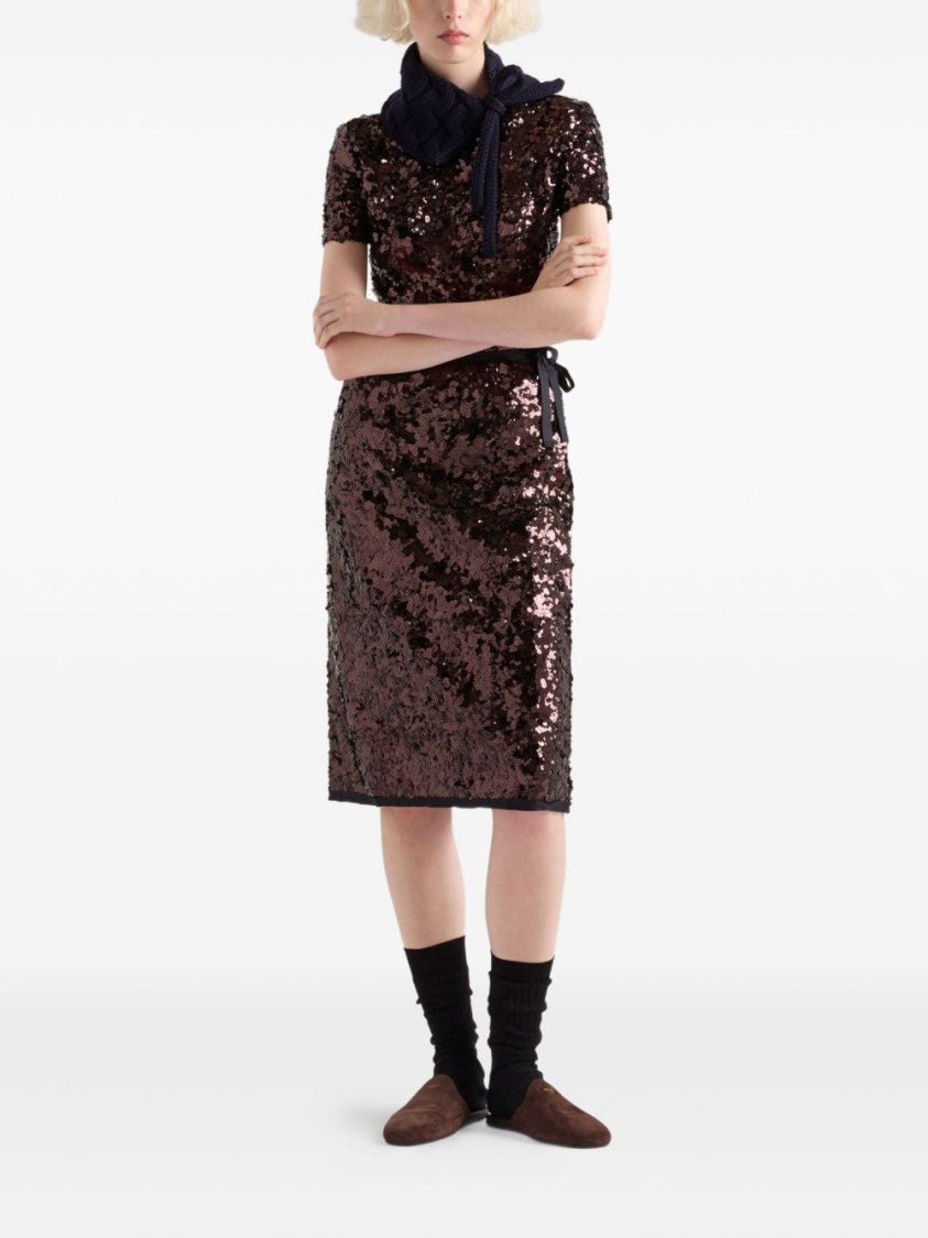 Prada Fitted Sequin Skirt With Tie Detail