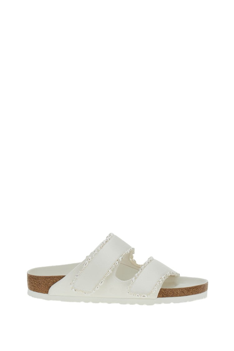 Birkenstock Ivory Satin Arizona Sandals With Pearl Detailing