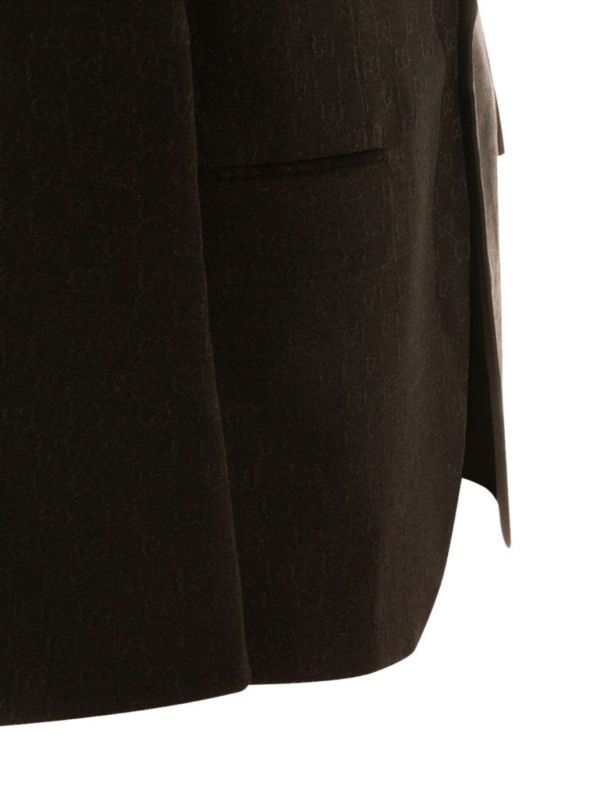 Gucci Black Single-Breasted Gg Wool Blazer Jacket