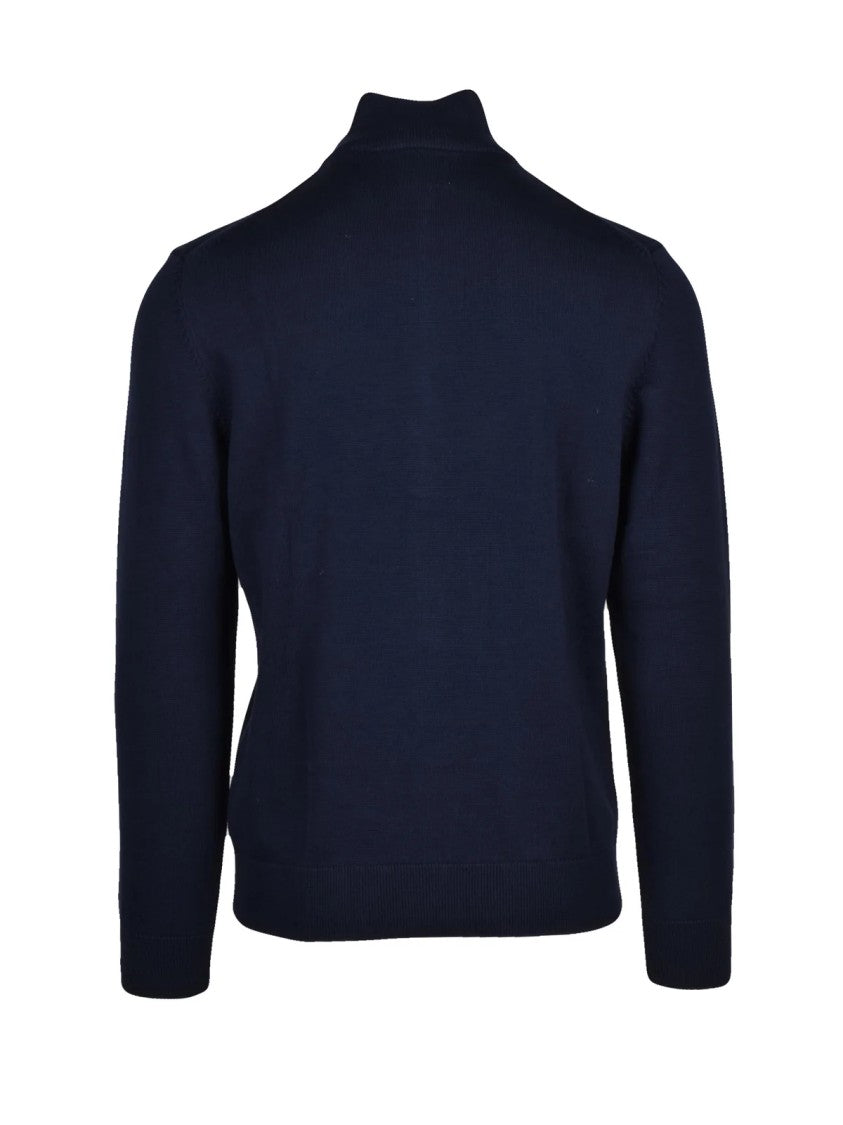 Gant Dark Blue High Collar Zip Cotton Cardigan