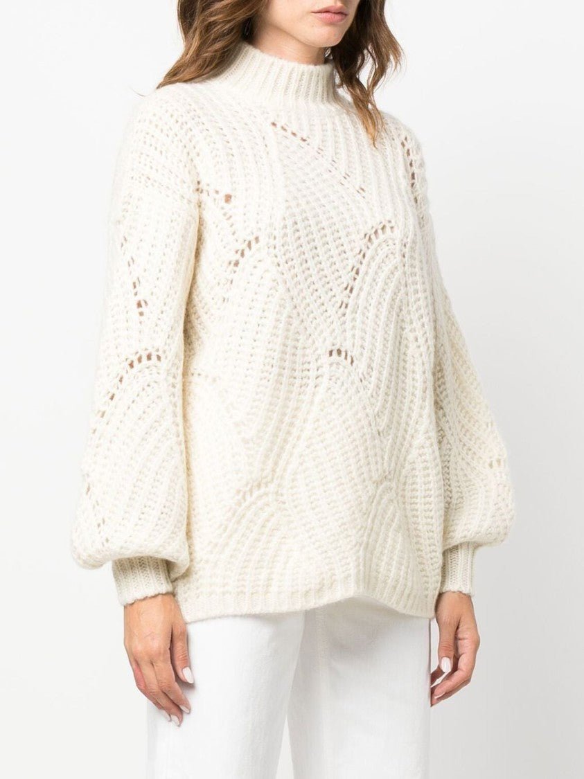 Agnona Open-Knit Sweater With Balloon Sleeves