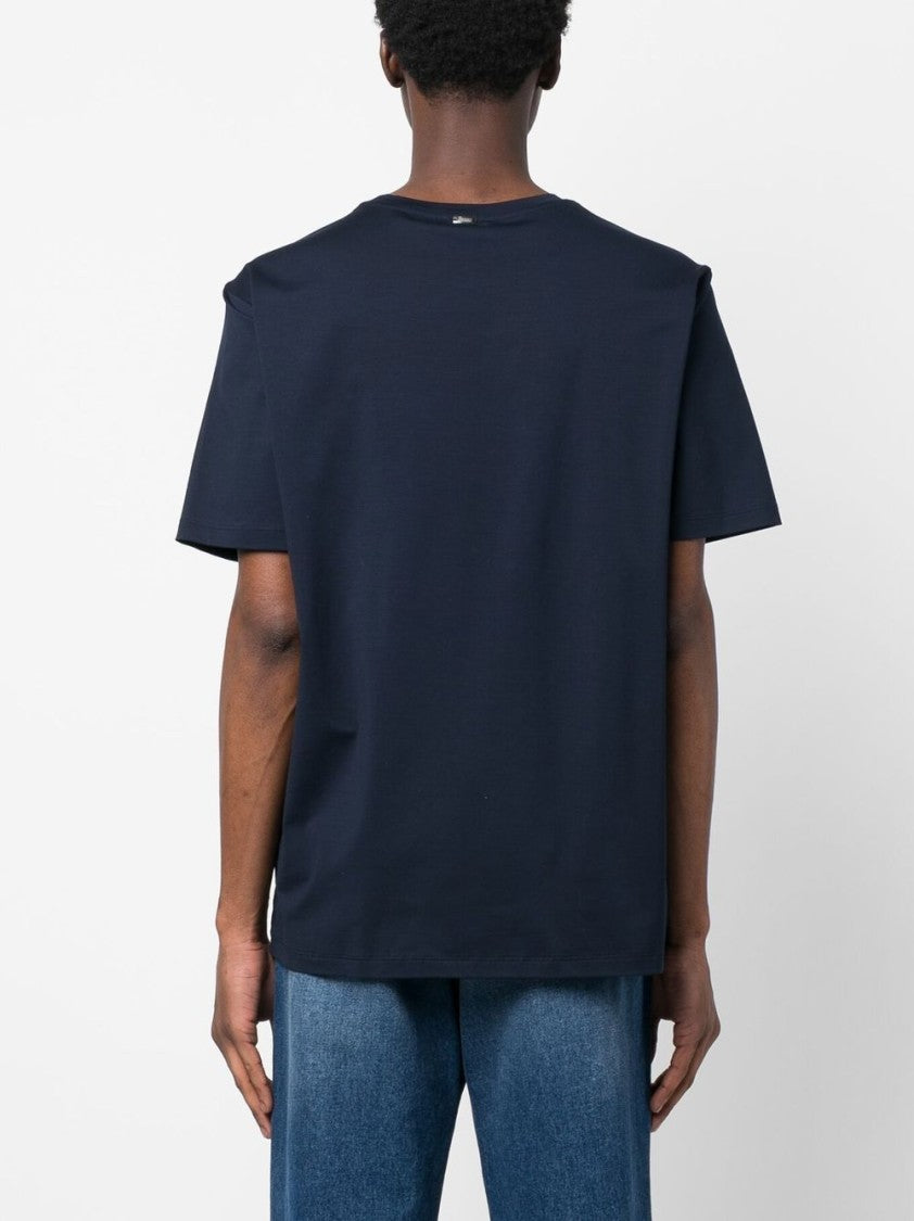 Herno Navy Blue Stretch-Cotton Logo T-Shirt