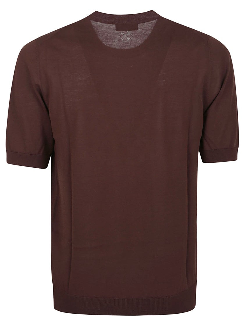 Ballantyne Brown Crew Neck T-Shirt With Ribbed Detailing