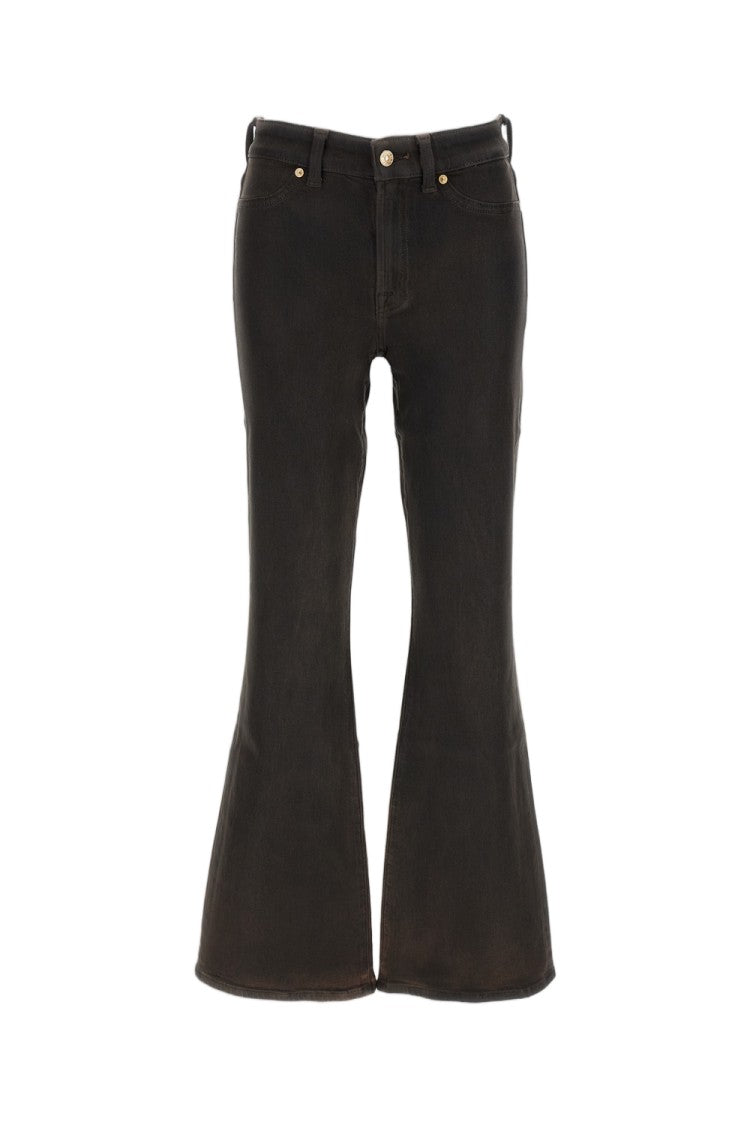 7 For All Mankind Brown Coated Stretch Denim Leggy Flared Jeans