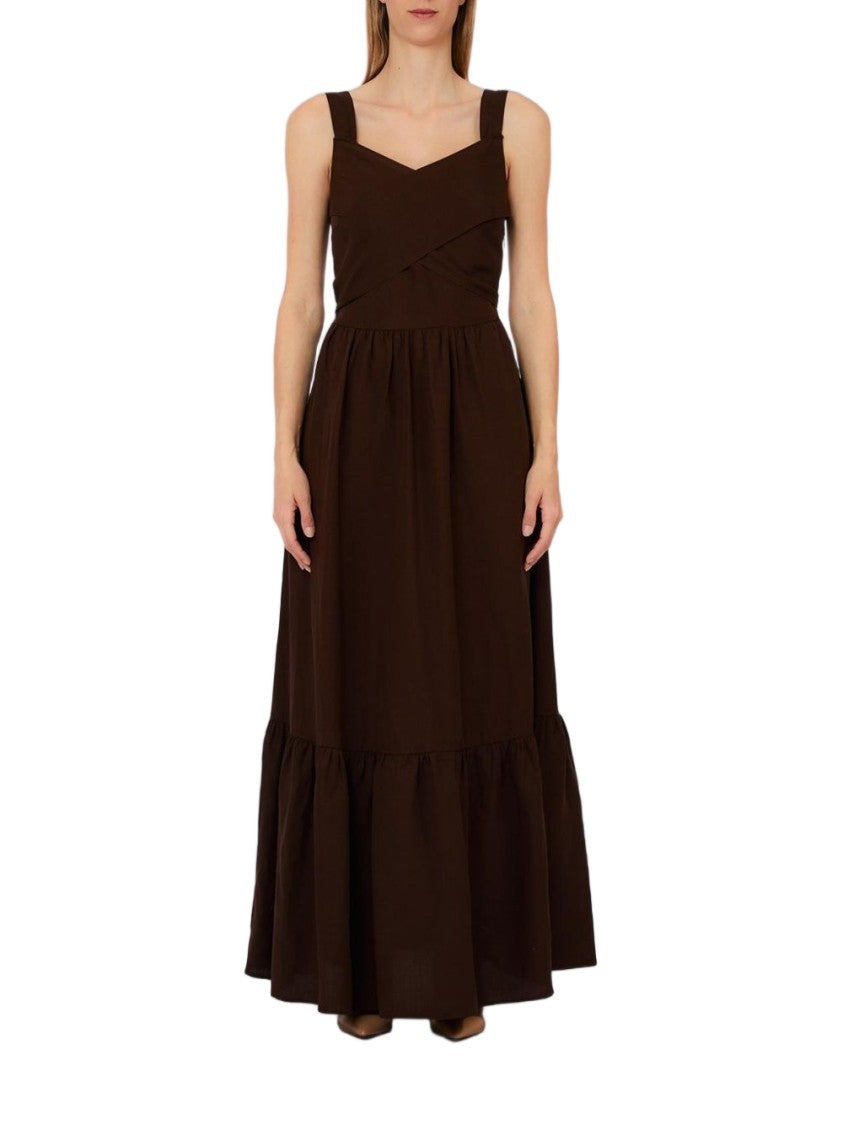 Liu Jo Brown Ruffled V-Neck Day Dress