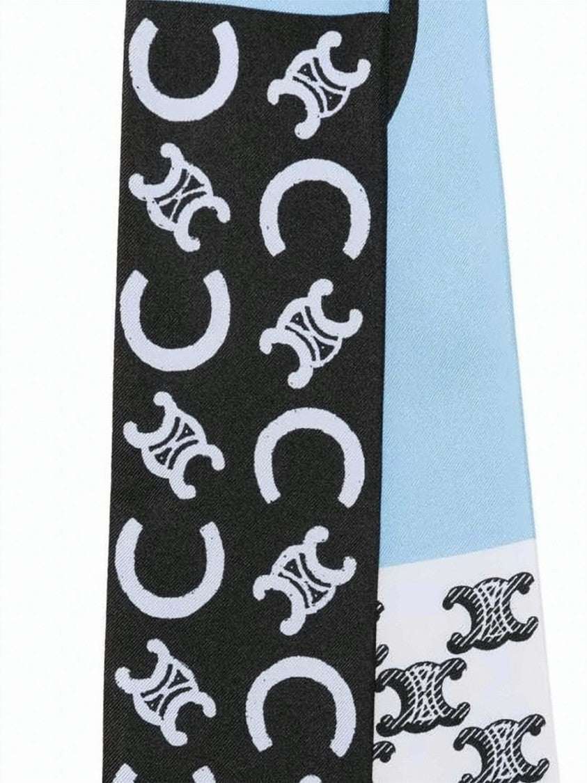 Celine Tri-Color Silk Scarf With Crescent Motif