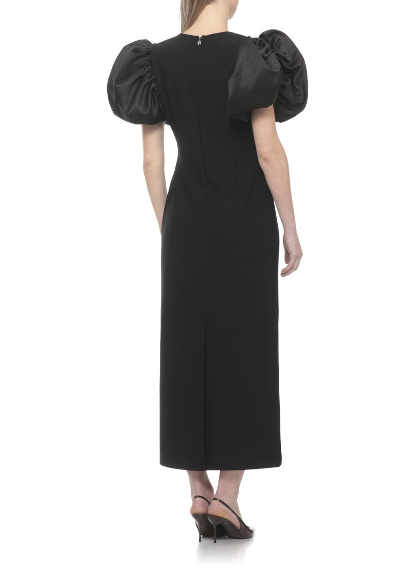 Rotate Draped Midi Puff Dress With Ballon Sleeves