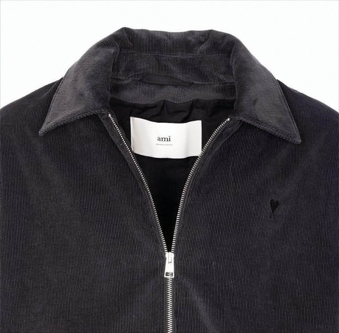 Ami Corduroy Black Jacket With Minimalist Design