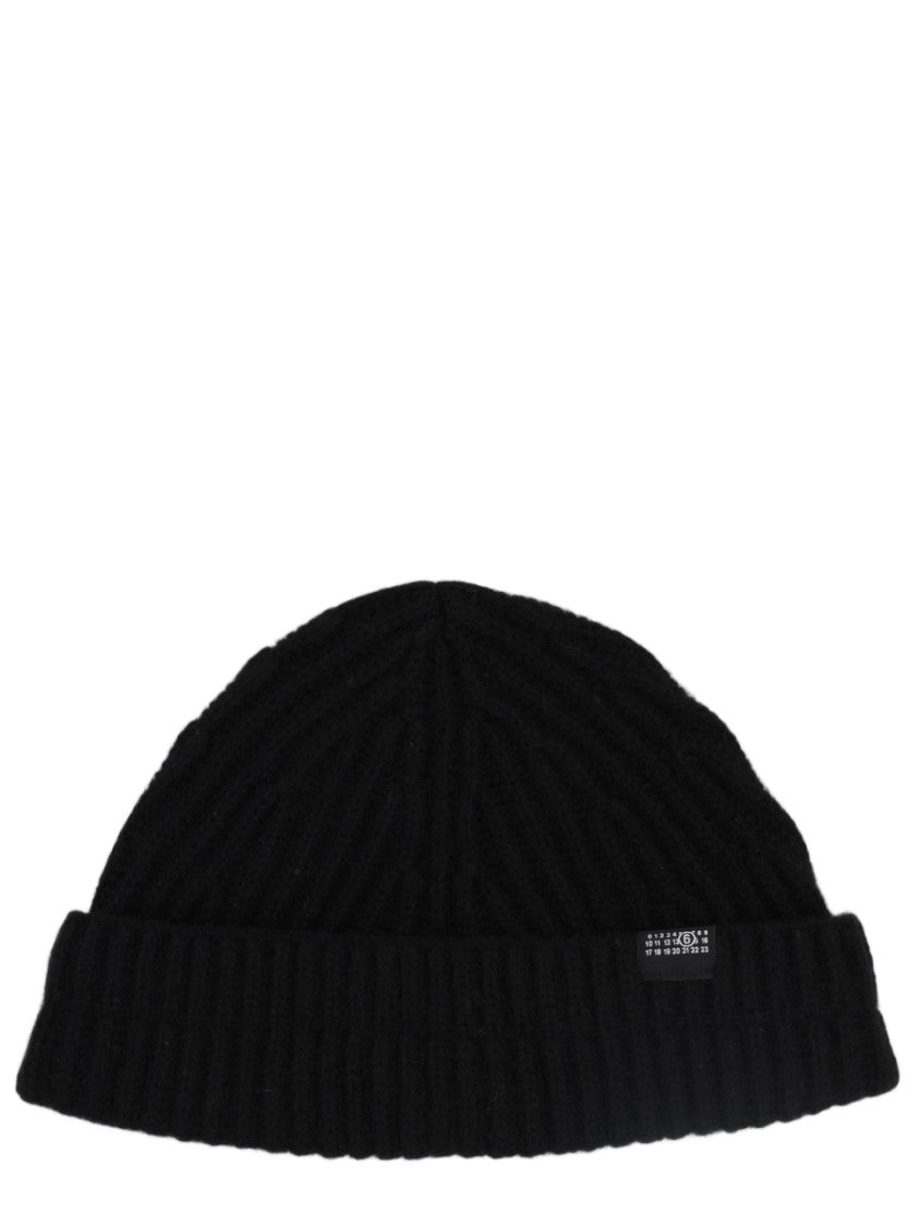 Mm6 By Maison Margiela Beige Ribbed Knit Wool-Blend Beanie