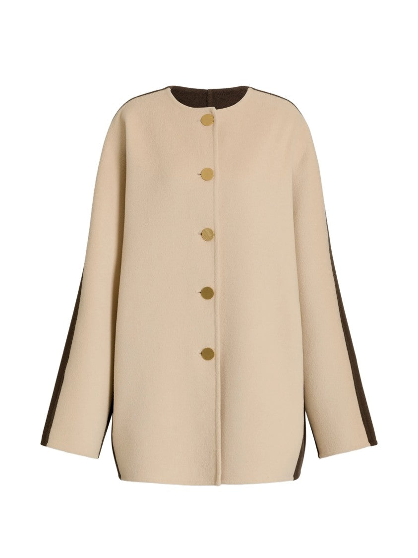 Alberta Ferretti Long Two-Tone Wool Coat With Gold-Tone Buttons
