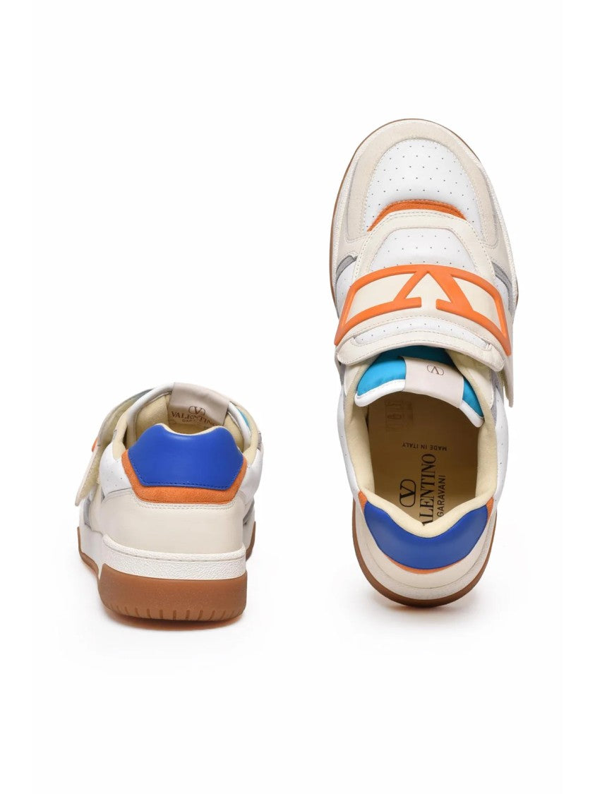 Valentino Garavani White/Orange Joie De Jouer Hook-And-Loop Leather-Blend Sneakers