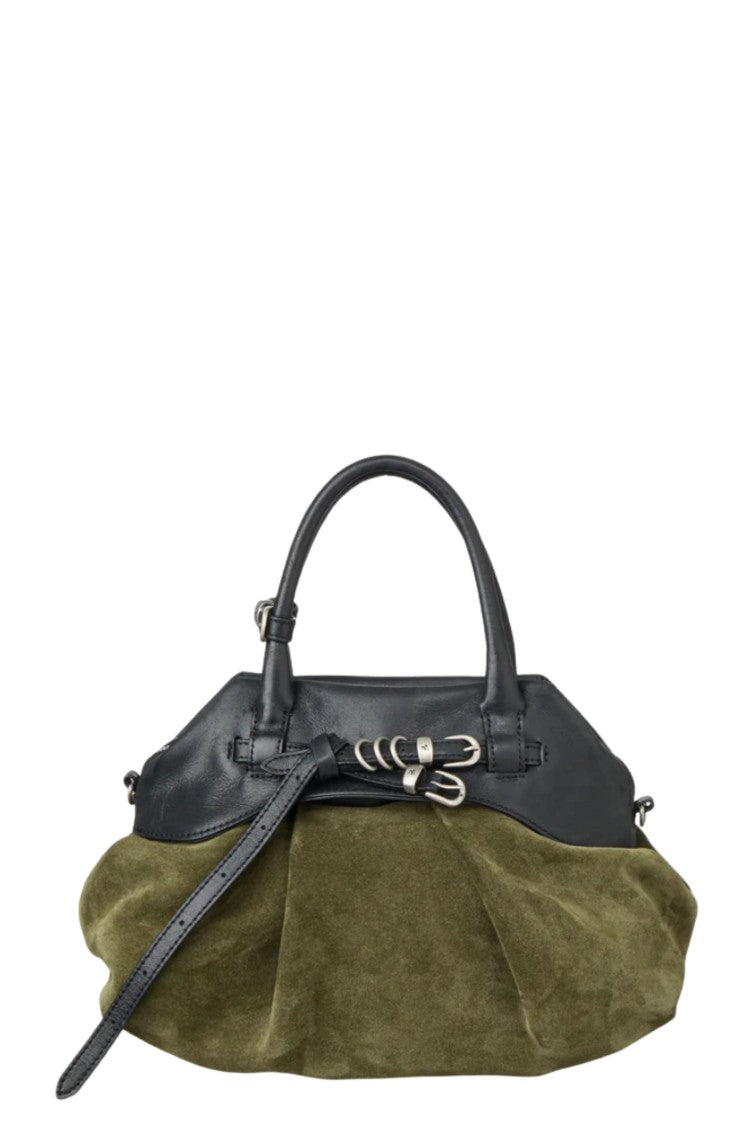 Margesherwood Dark Olive Soft Grandma Layered Suede Shoulder Bag