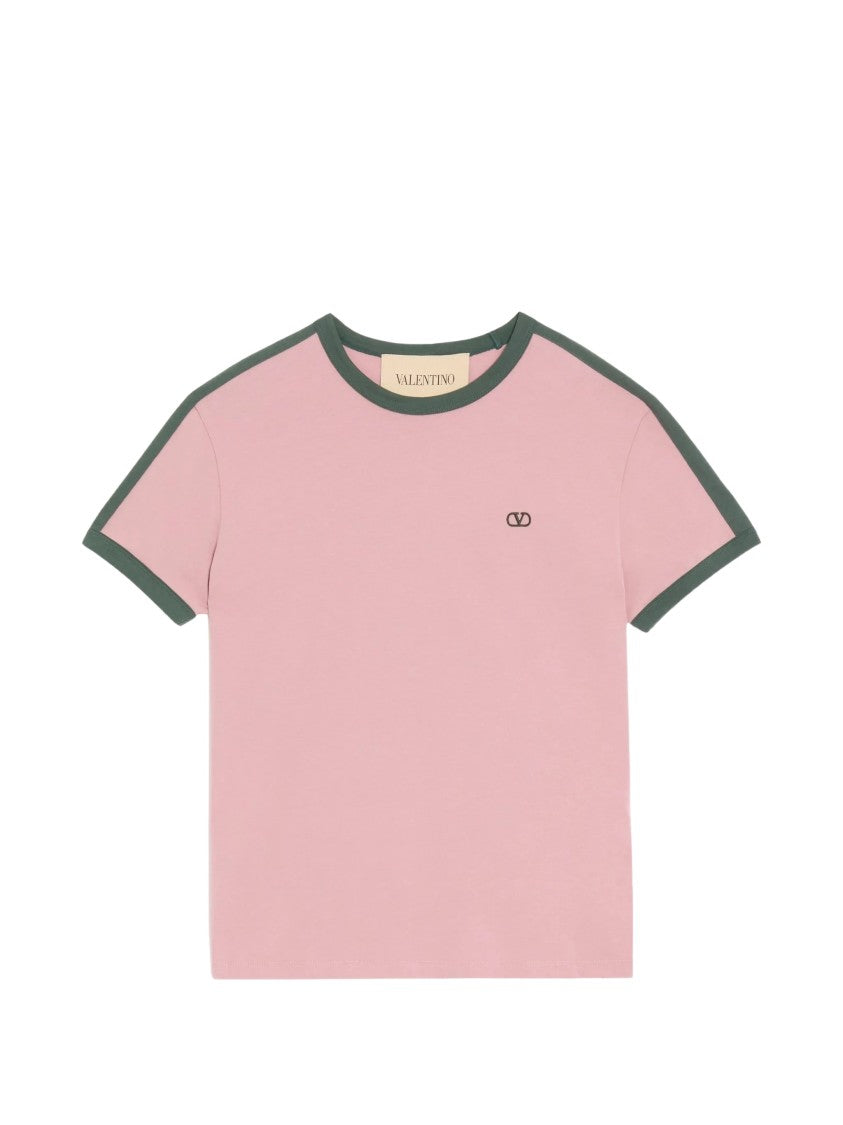 Valentino Pink Vlogo Embroidered Cotton T-Shirt