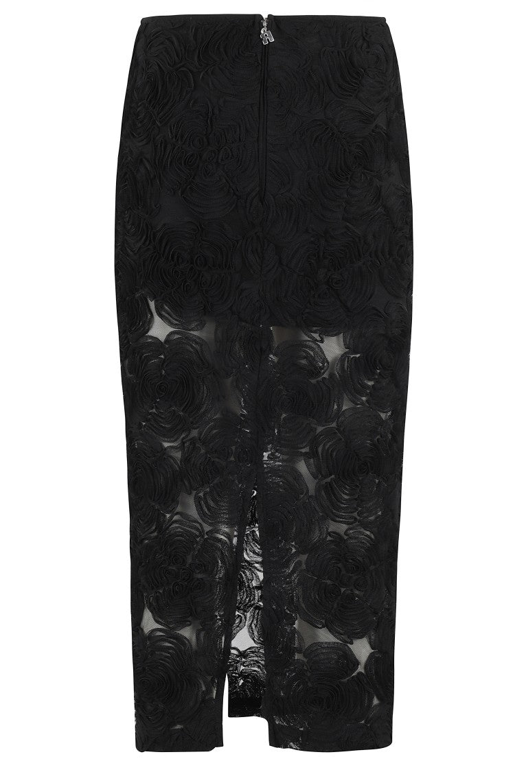 Rotate Flower Mesh Pencil Skirt