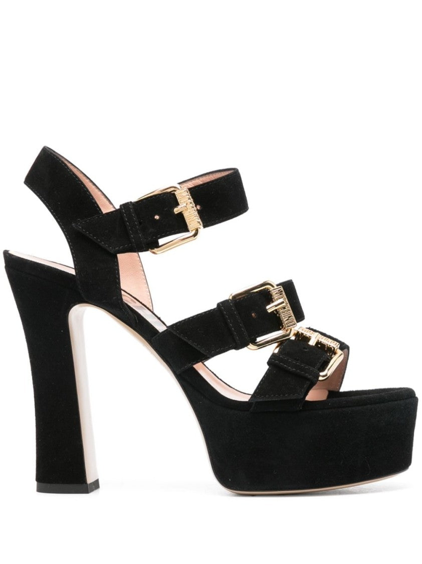 Moschino Black Calf Suede Platform Sandals