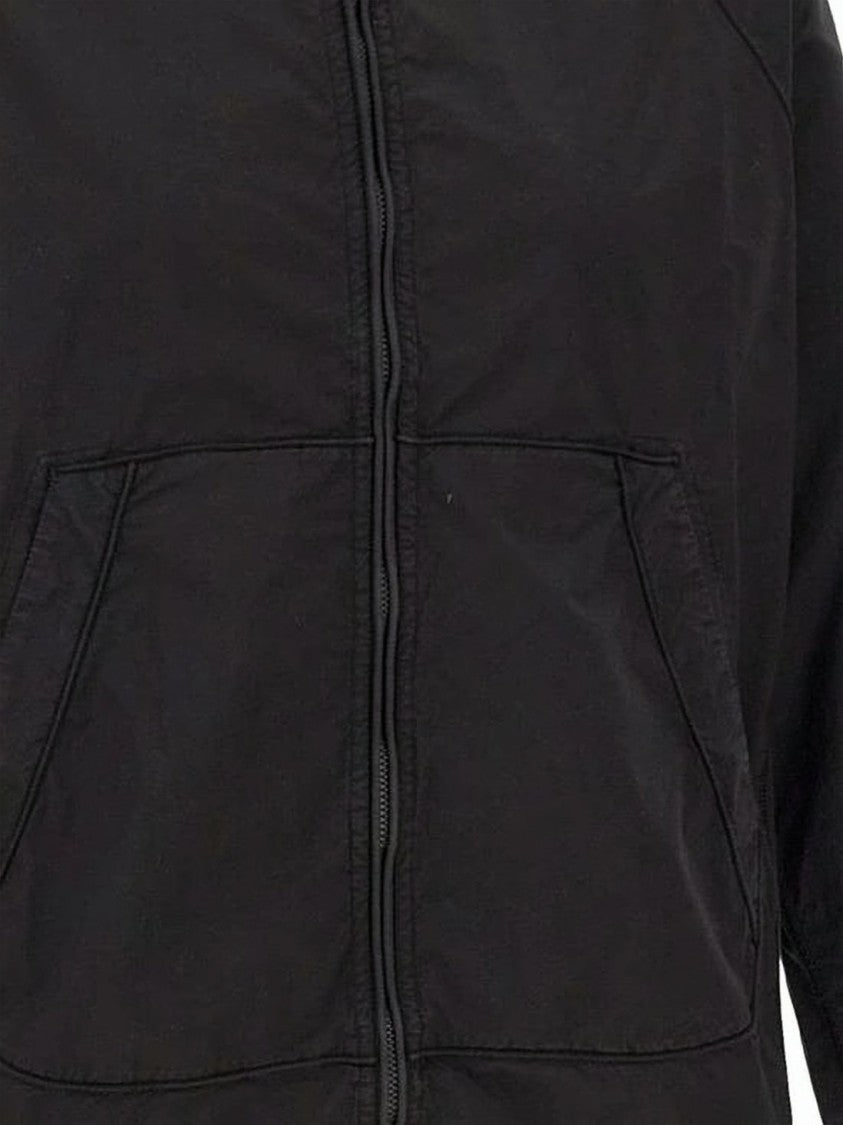 Stone Island Minimalist Black Leather Jacket With High Collar