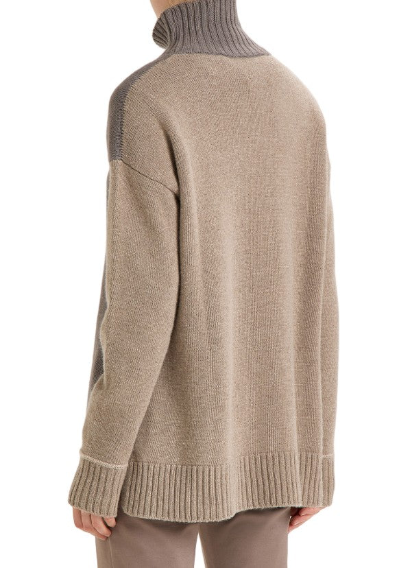 Maliparmi Carded Wool Cashmere High-Neck Colorblock Sweater