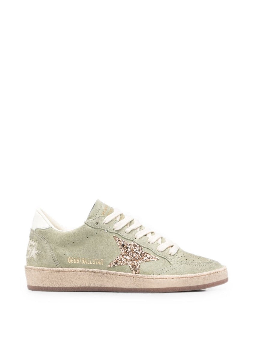 Golden Goose Distressed Suede Glittery Star Low-Top Sneakers