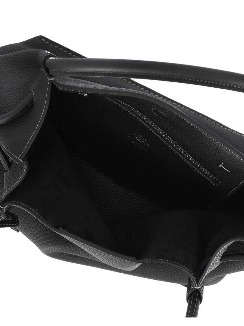 Tod's Structured Black Pebbled Leather Bucket Bag