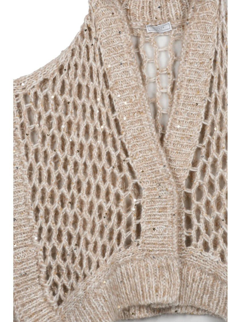 Peserico White/Beige Openwork Alpaca-Blend Vest